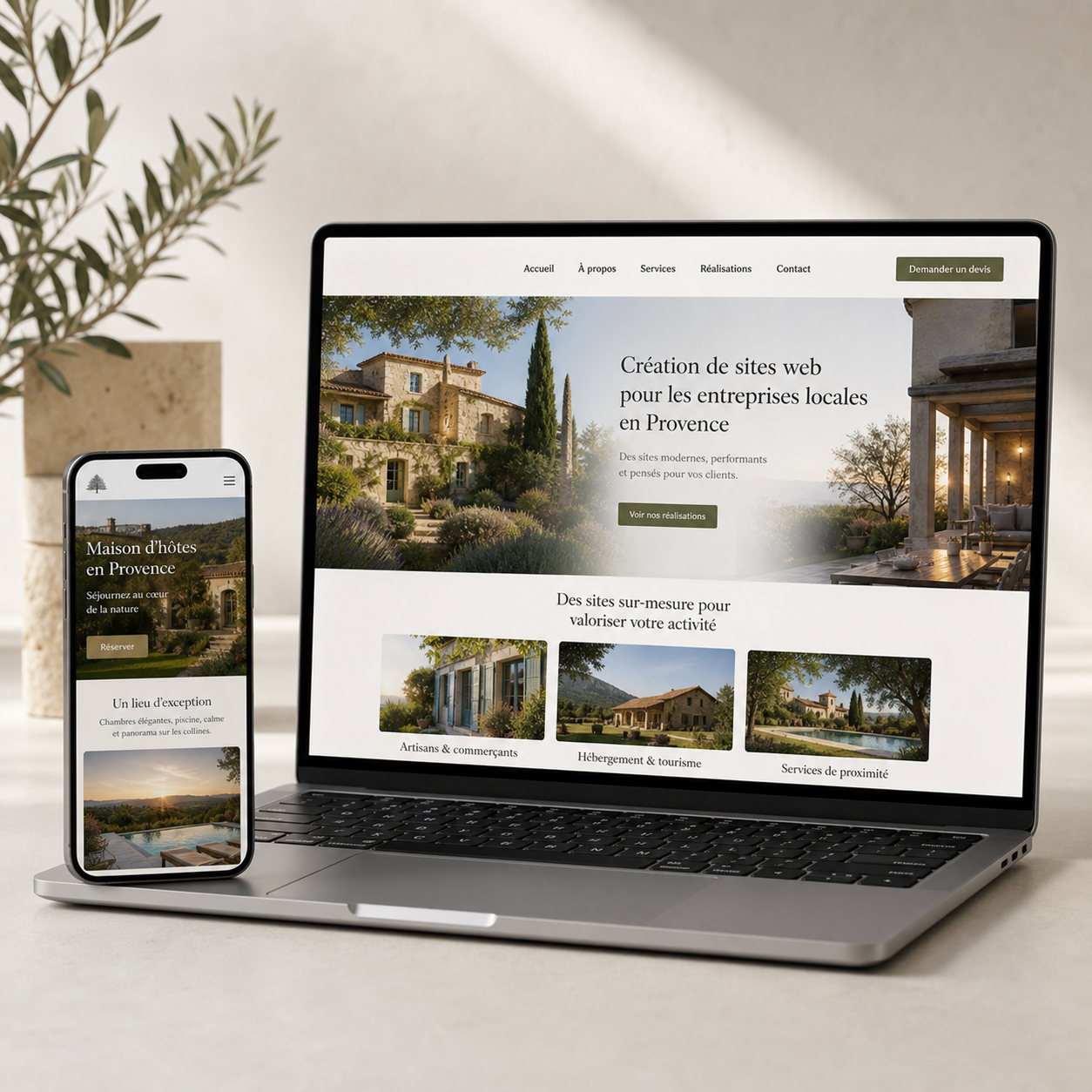 Mockup responsive de sites internet créés pour des entreprises locales en Provence